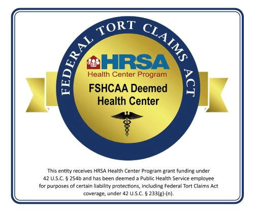 HRSA Deemed Health Center: Federally Supported Health Centers Assistance Act (FSHCAA) Federal Tort Claims Act (FTCA) Deemed Status Badge