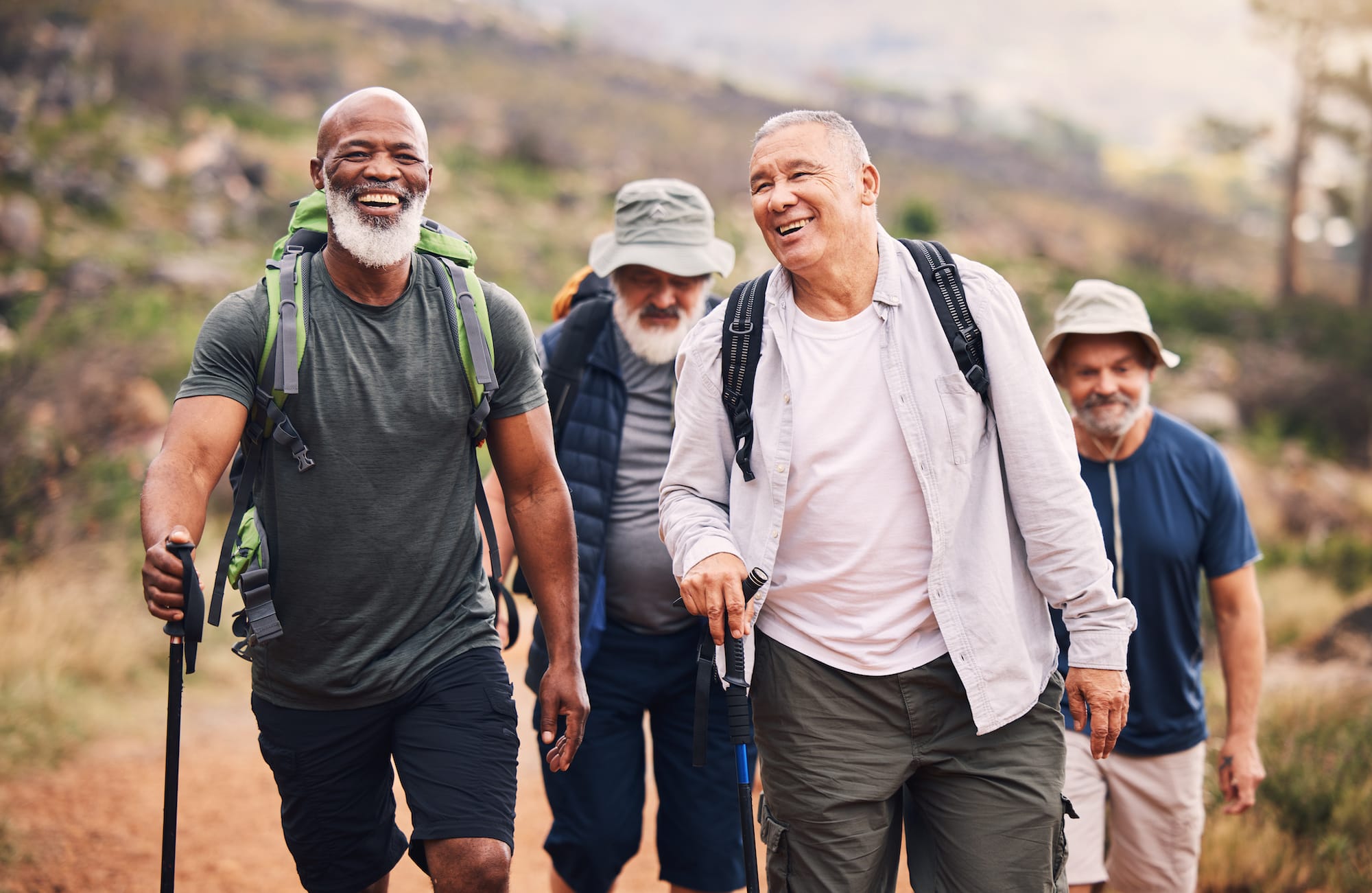 Group of elderly gay men on a hike